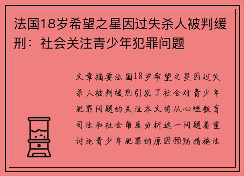 法国18岁希望之星因过失杀人被判缓刑：社会关注青少年犯罪问题