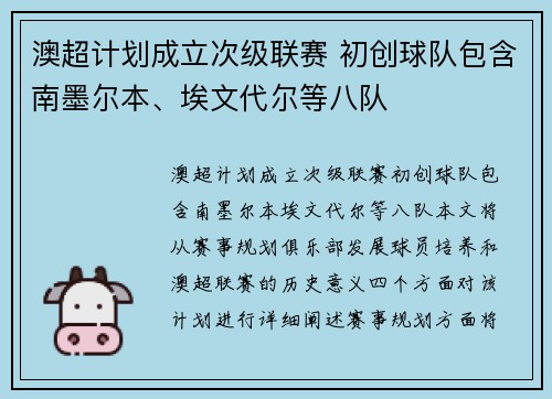 澳超计划成立次级联赛 初创球队包含南墨尔本、埃文代尔等八队
